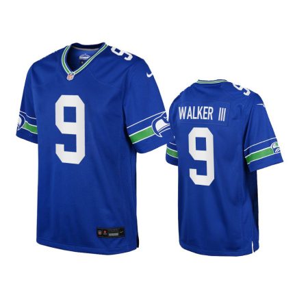 Youth Seahawks Kenneth Walker III Royal Throwback Game Jersey