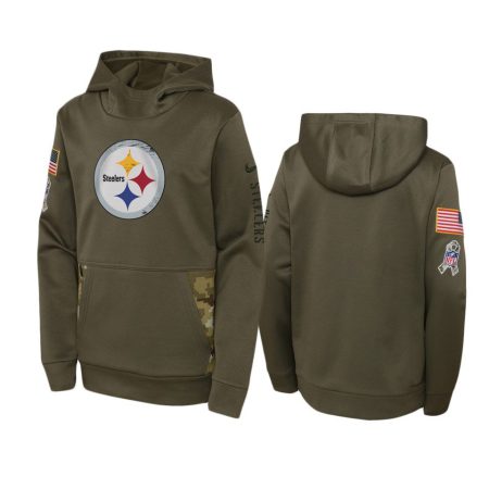 Youth Pittsburgh Steelers Olive 2022 Salute to Service Performance Hoodie