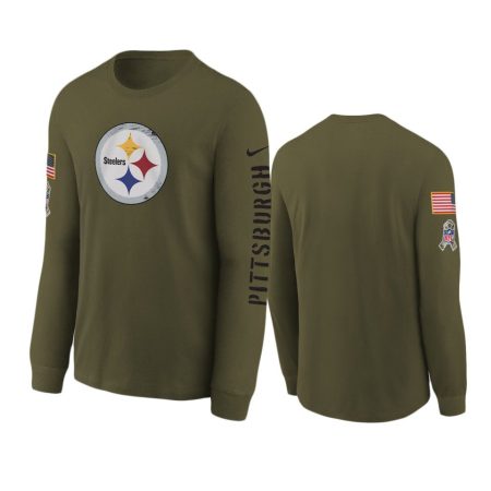 Youth Pittsburgh Steelers Olive 2022 Salute To Service Team Logo Long Sleeve T-Shirt