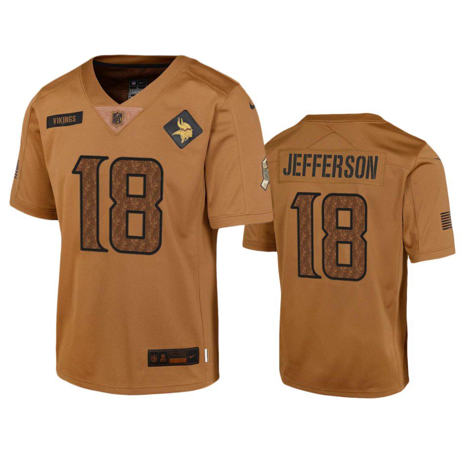 Youth Minnesota Vikings Justin Jefferson Brown 2023 Salute To Service Limited Jersey 1 youth vikings justin jefferson brown limited 2023 salute to service jersey
