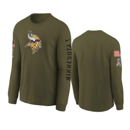 Youth Minnesota Vikings Olive 2022 Salute To Service Team Logo Long Sleeve T-Shirt
