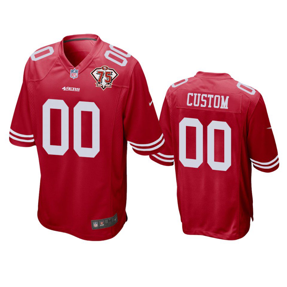 San Francisco 49ers Custom Scarlet 75th Anniversary Patch Game Jersey 1 49ers custom scarlet 75th anniversary patch game jersey