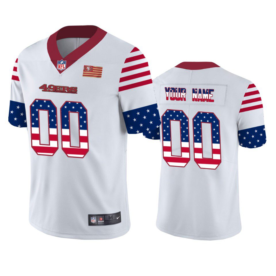 Custom San Francisco 49ers White Independence Day Stars & Stripes Jersey 1 49ers custom white independence day vapor jersey
