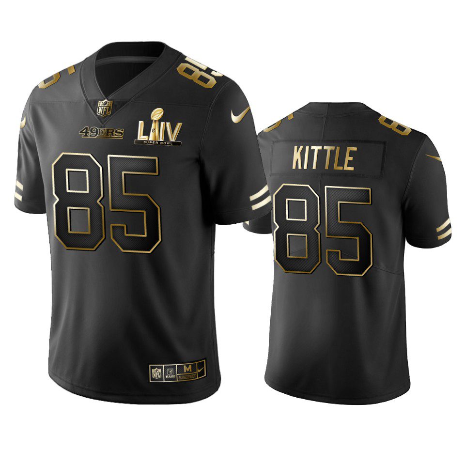 George Kittle 49ers Black Super Bowl LIV Golden Edition Jersey 1 49ers george kittle black golden edition super bowl liv jersey