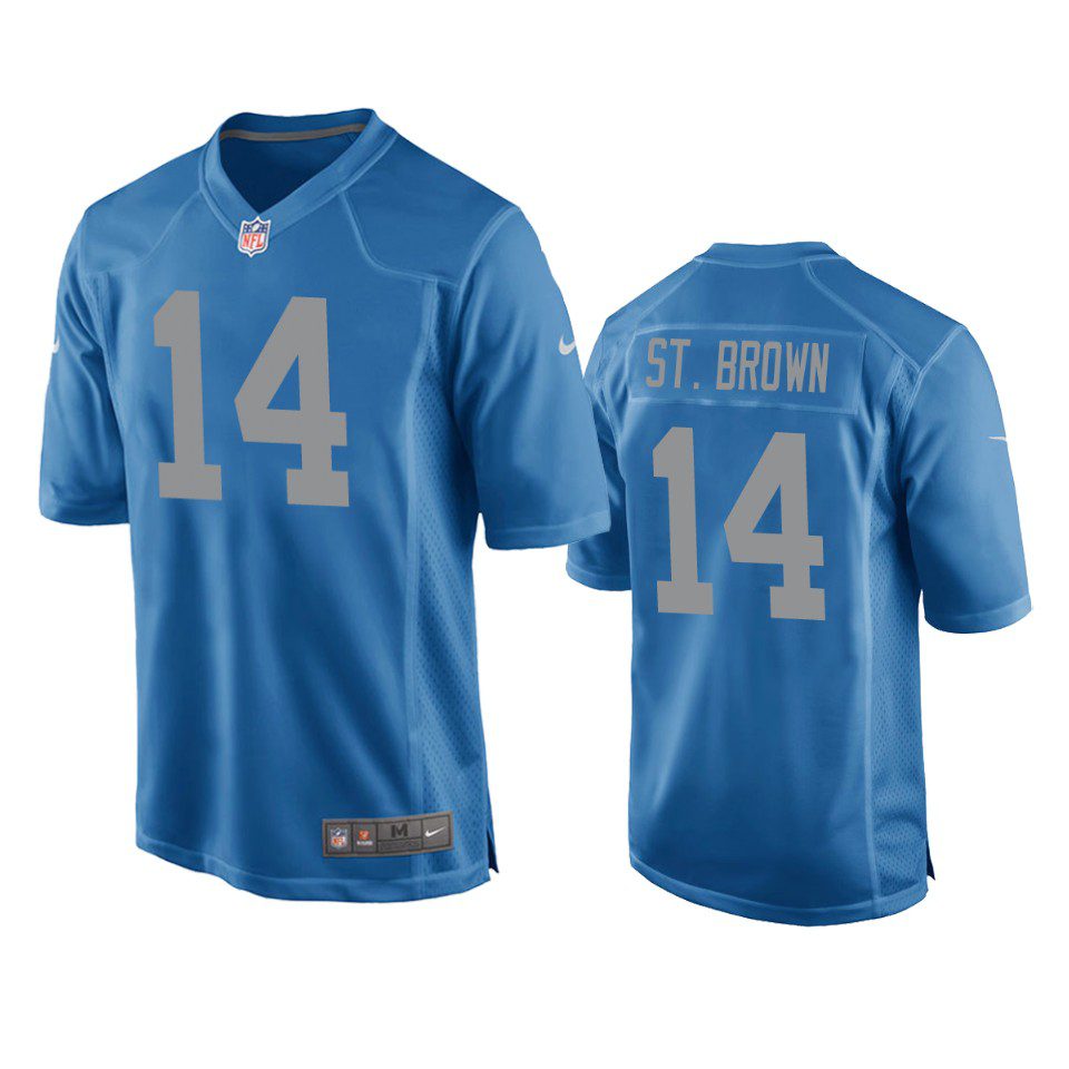 Detroit Lions Amon-Ra St. Brown Blue Throwback Game Jersey 1 amon ra st. brown lions blue throwback game jersey