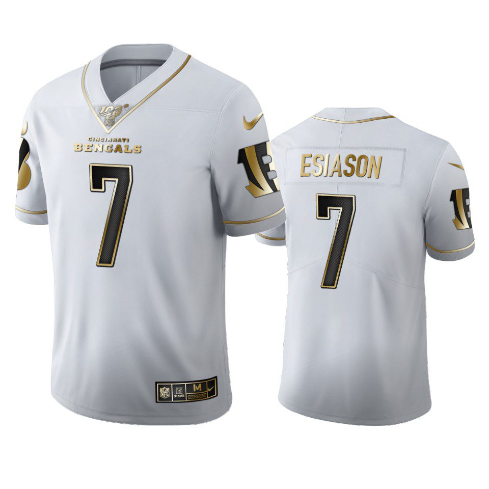 Boomer Esiason Bengals White 100th Season Golden Edition Jersey 1 bengals boomer esiason white golden edition 100th season jersey