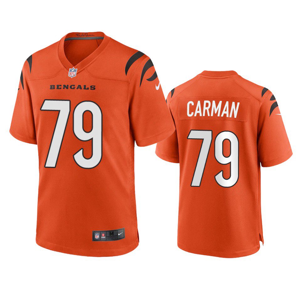 Cincinnati Bengals Jackson Carman Orange Game Jersey 1 bengals jackson carman orange game jersey