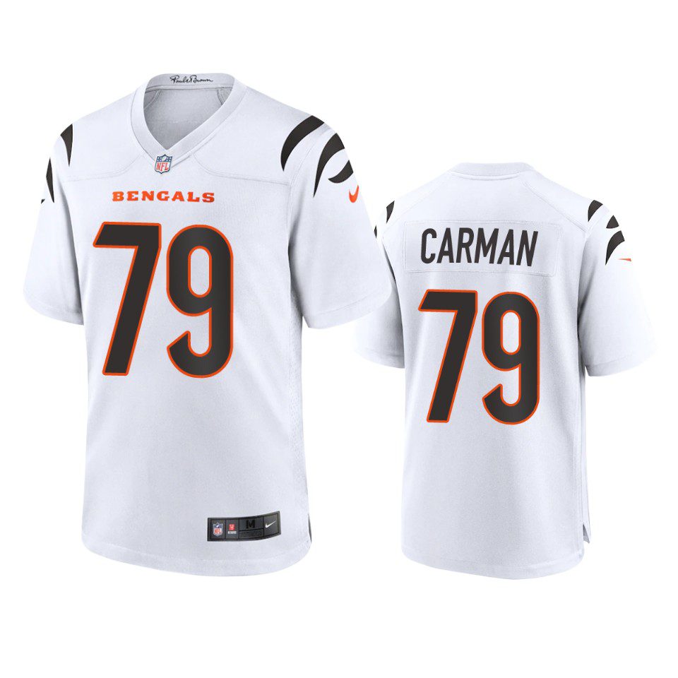 Cincinnati Bengals Jackson Carman White Game Jersey 1 bengals jackson carman white game jersey