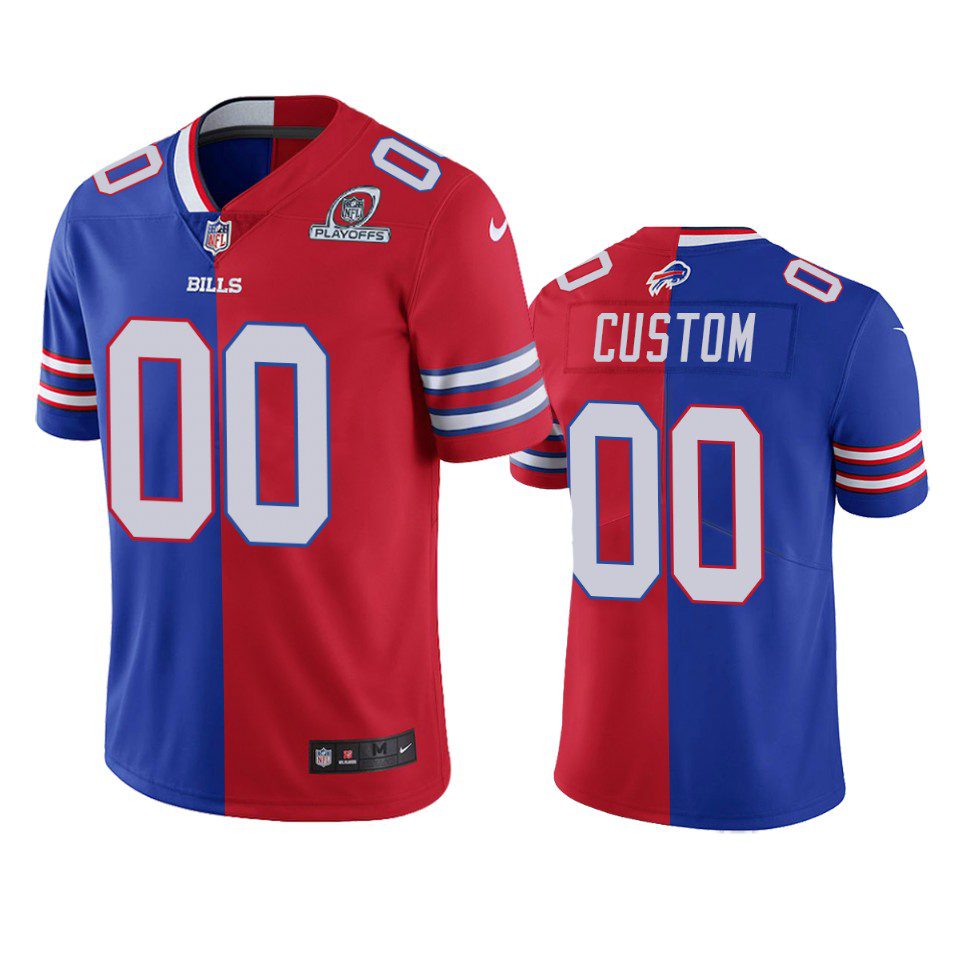 Buffalo Bills Custom Royal Red 2020 NFL Playoffs Split Jersey 1 bills custom royal red 2020 nfl playoffs split jersey
