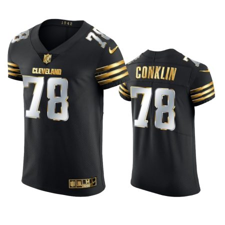 Cleveland Browns Jack Conklin Black Golden Edition Vapor Elite Jersey - Men's
