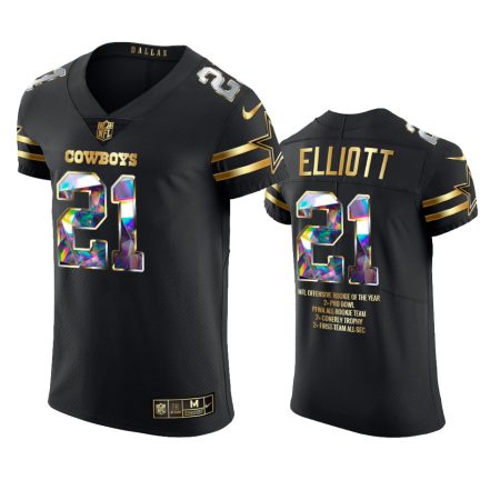 Dallas Cowboys Ezekiel Elliott Black Career Highlights Awards Diamond Jersey - Men's