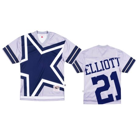 Dallas Cowboys Ezekiel Elliott Mitchell & Ness Gray Big Face Jersey - Men's