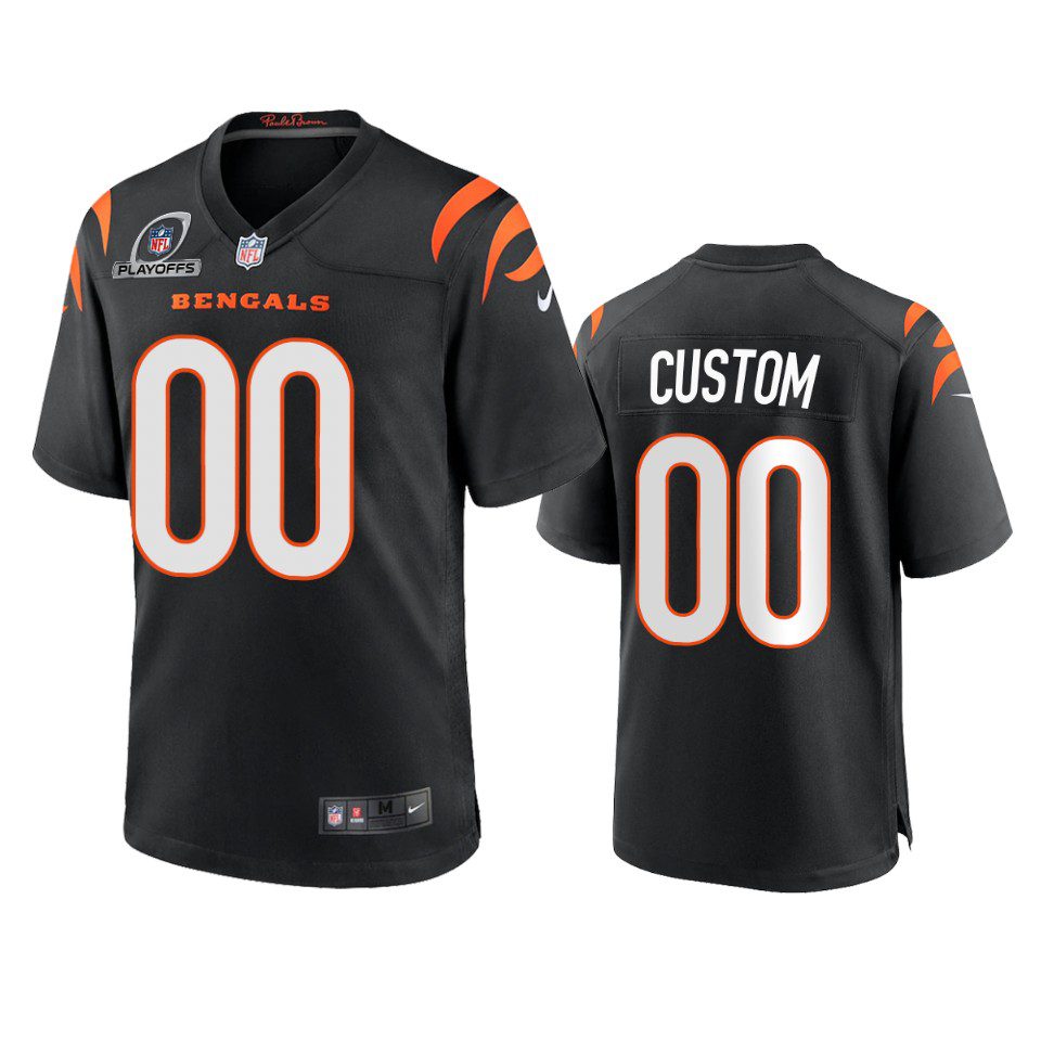 Cincinnati Bengals Custom Black 2021 NFL Playoffs Patch Jersey 1 custom bengals black 2021 nfl playoffs patch jersey