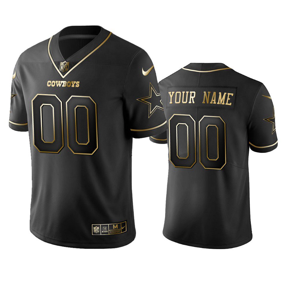 2019 Dallas Cowboys Custom Black Golden Edition Vapor Untouchable Limited Jersey - Men's 1 custom cowboys black golden edition jersey