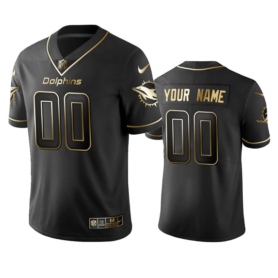 2019 Miami Dolphins Custom Black Golden Edition Vapor Untouchable Limited Jersey - Men's 1 custom dolphins black golden edition jersey