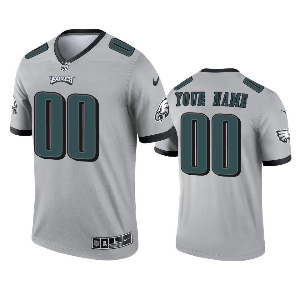 Philadelphia Eagles Custom Silver 2021 Inverted Legend Jersey 1 custom eagles 2021 inverted legend silver jersey
