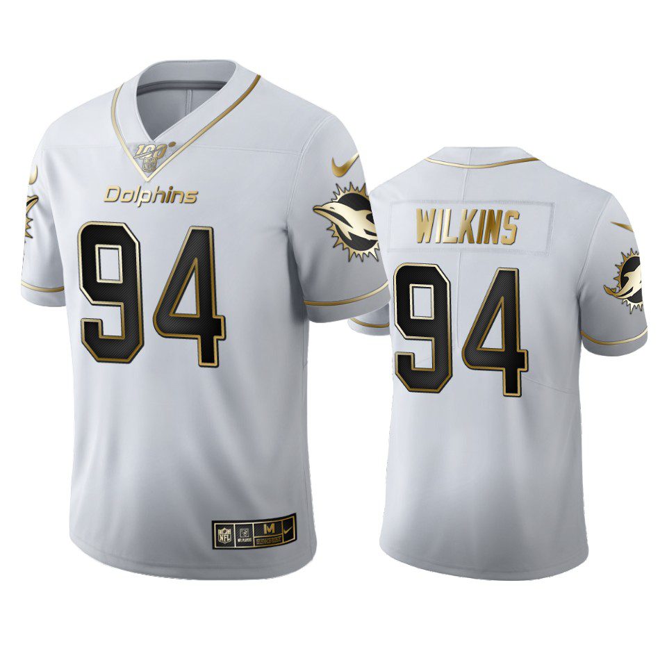 Christian Wilkins Dolphins White 100th Season Golden Edition Jersey 1 dolphins christian wilkins white golden edition 100th season jersey
