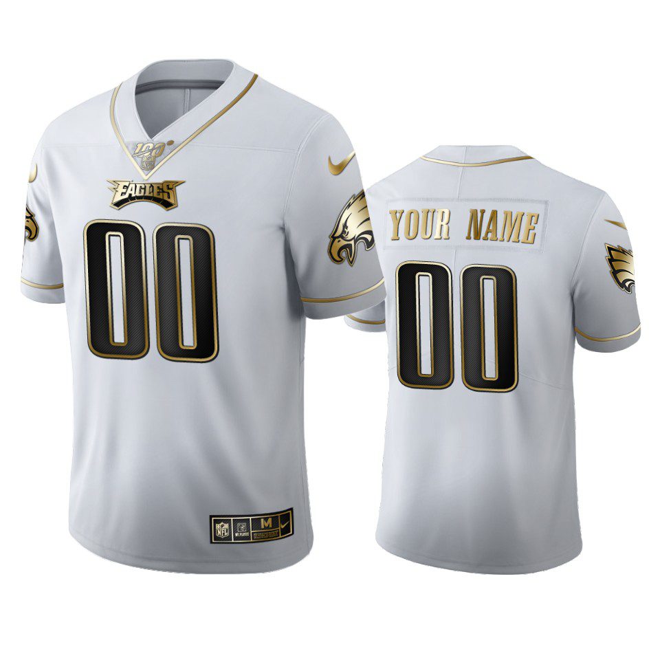 Custom Eagles White 100th Season Golden Edition Jersey 1 eagles custom white golden edition 100th season jersey