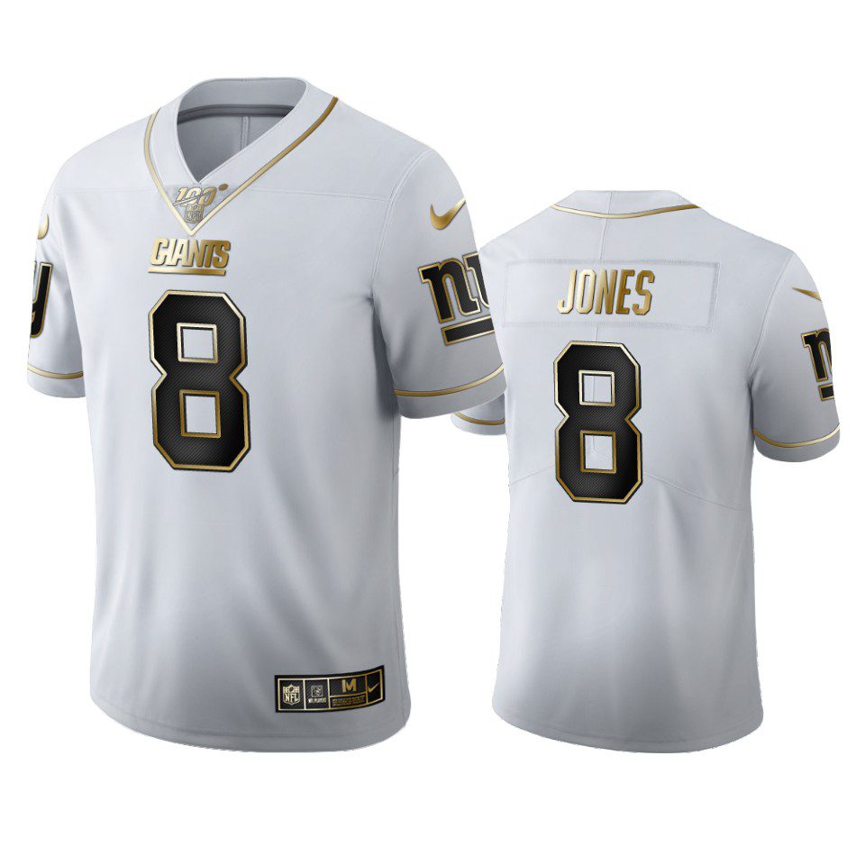 Daniel Jones Giants White 100th Season Golden Edition Jersey 1 giants daniel jones white 100th season jersey