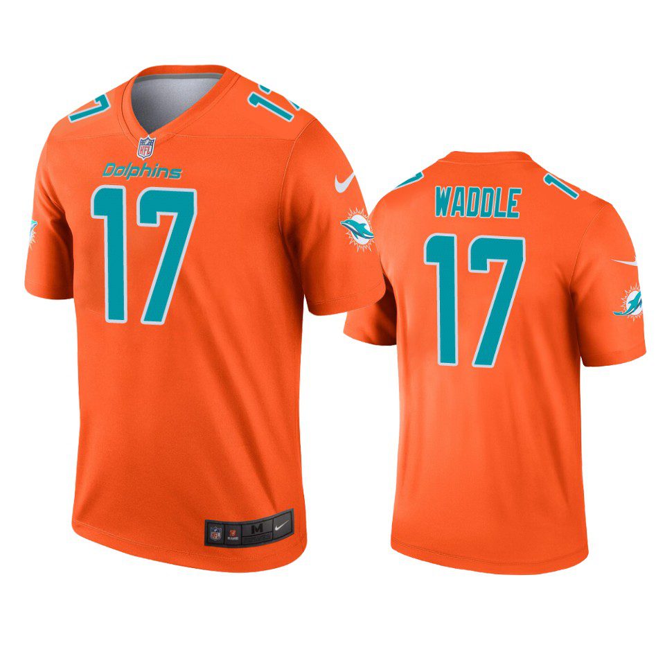 Miami Dolphins Jaylen Waddle Orange Inverted Legend Jersey 1 jaylen waddle dolphins orange inverted legend jersey