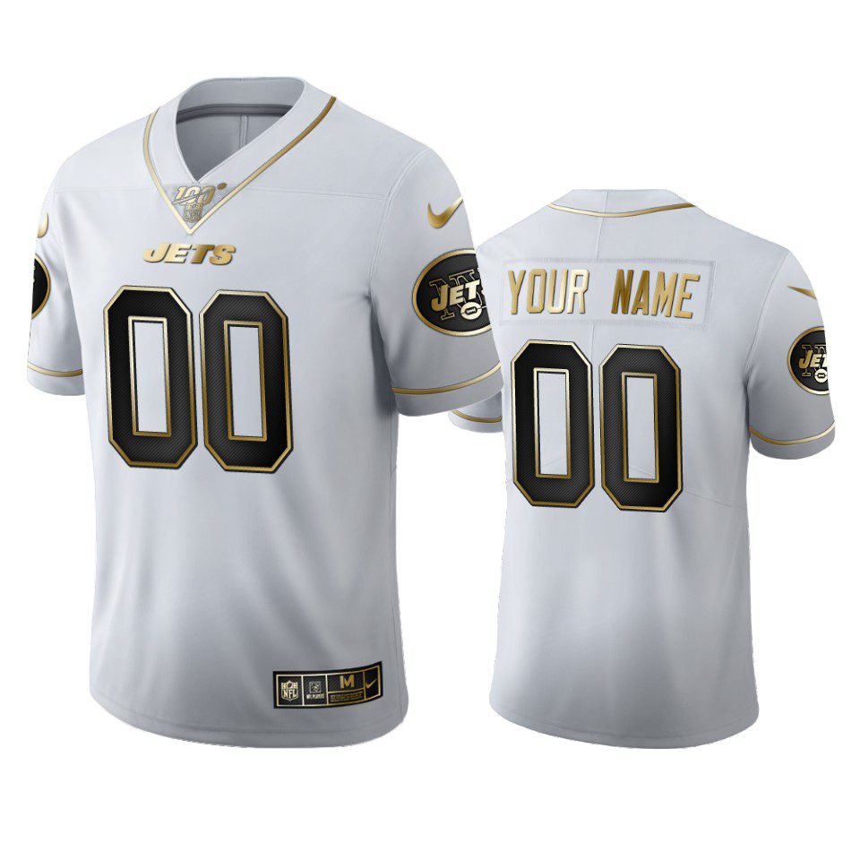 Custom Jets White 100th Season Golden Edition Jersey 1 jets custom white 100th season jersey