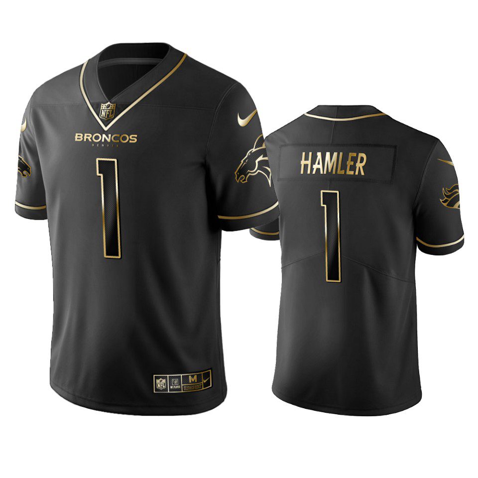 Broncos K.J. Hamler Black Golden Edition Vapor Limited Jersey 1 k.j. hamler broncos golden edition black jersey