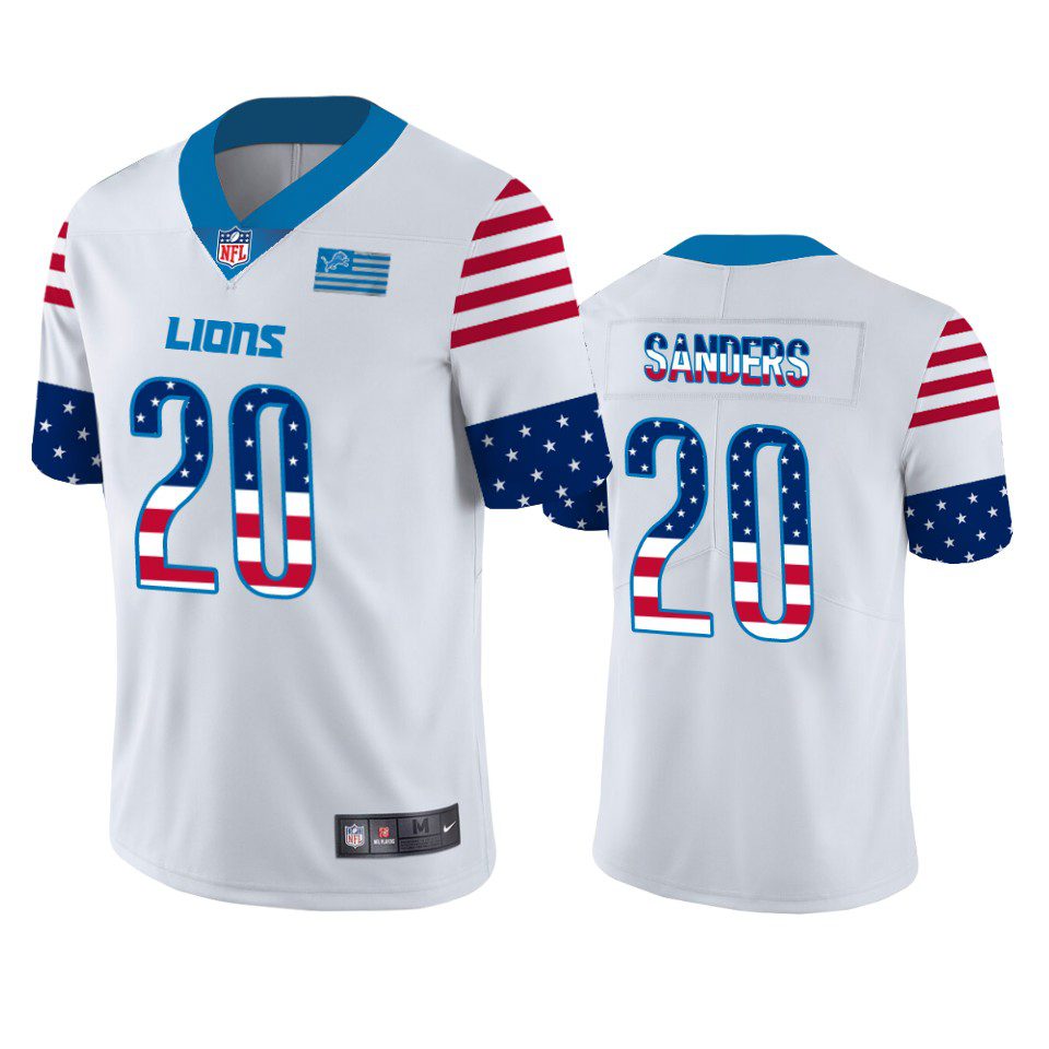 Barry Sanders Detroit Lions White Independence Day Stars & Stripes Jersey 1 lions barry sanders white independence day vapor jersey