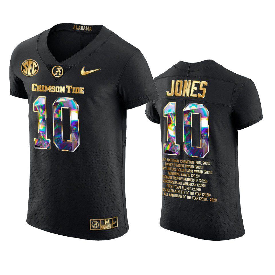Alabama Crimson Tide Mac Jones 2017–2020 Black College Career Awards Glory Diamond Edition Jersey 1 mac jones alabama crimson tide black college career awards glory diamond edition jersey