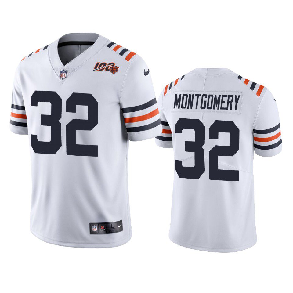 Bears David Montgomery White 100th Season Alternate Classic Limited Jersey 1 mens bears david montgomery white alternate classic limited 100th season jersey