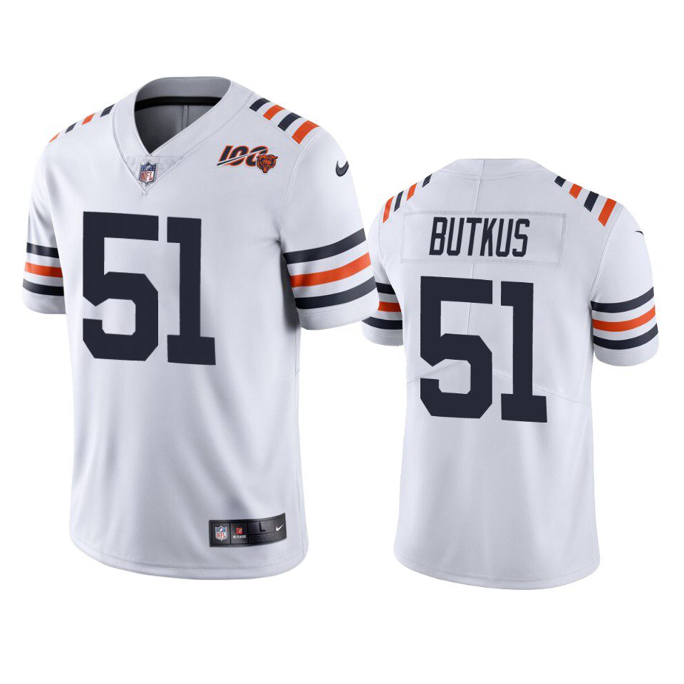 Bears Dick Butkus White 100th Season Alternate Classic Limited Jersey 1 mens bears dick butkus white alternate classic limited 100th season jersey