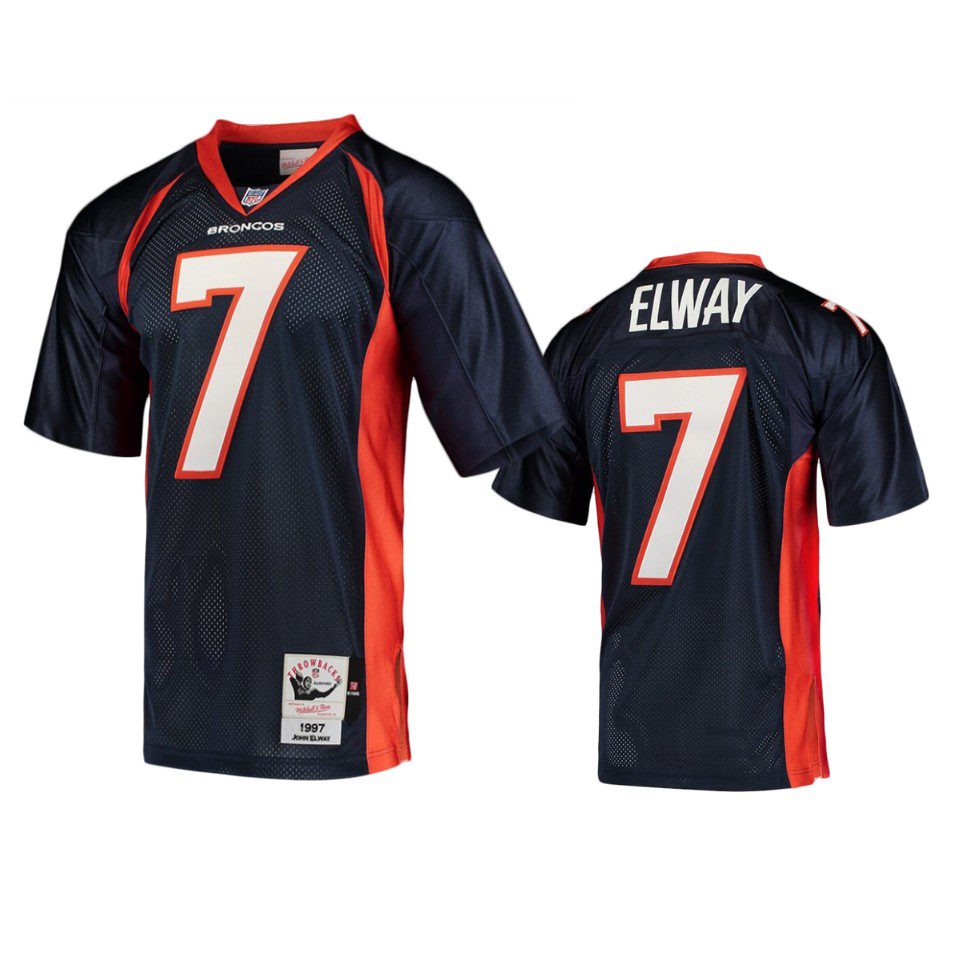 Denver Broncos John Elway Navy 1997 Authentic Throwback Jersey 1 mens broncos john elway navy throwback 1997 authentic jersey