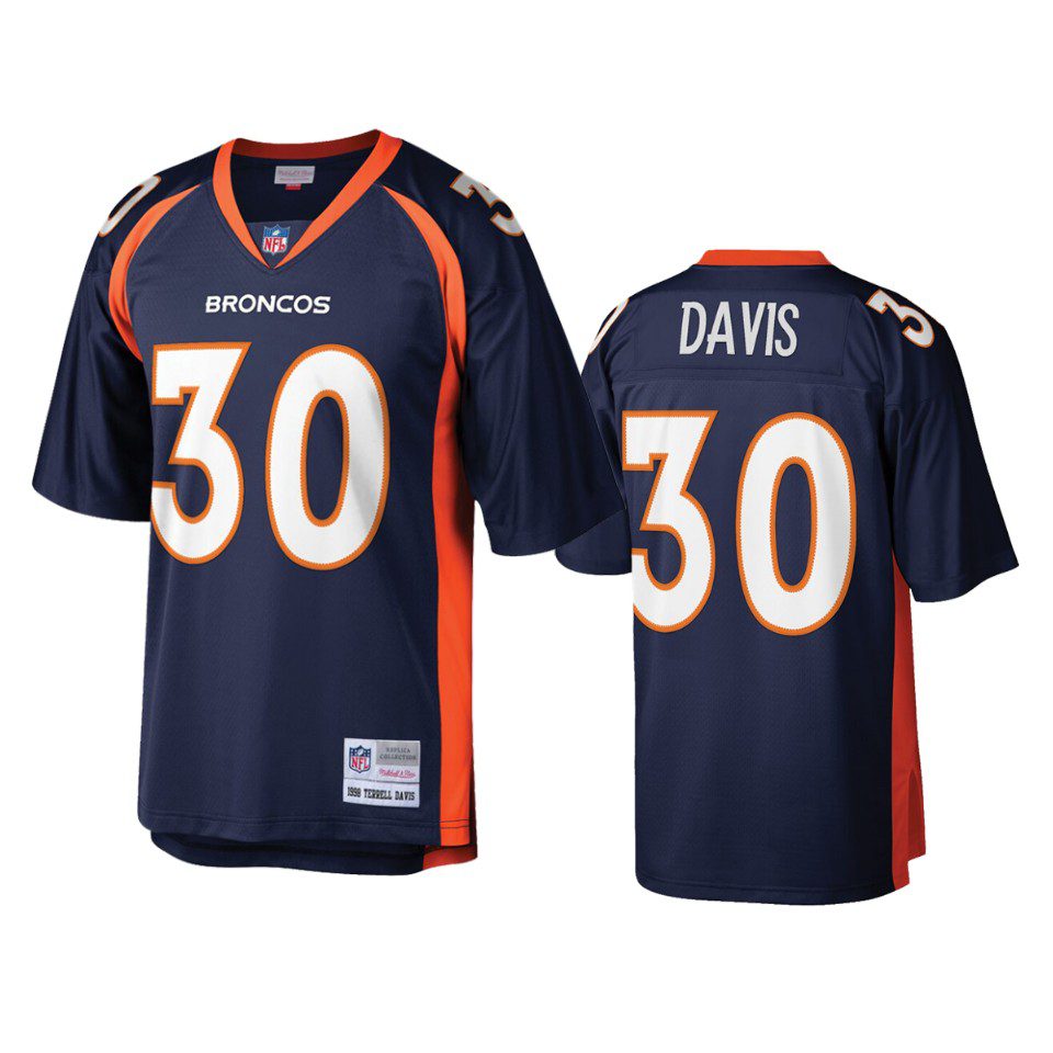 Denver Broncos Terrell Davis Navy Replica Jersey 1 mens broncos terrell davis navy replica jersey