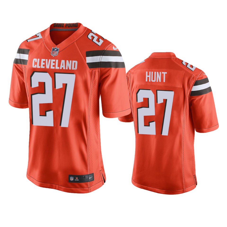 Cleveland Browns #27 Kareem Hunt Orange Game Jersey 1 mens browns kareem hunt orange game jersey
