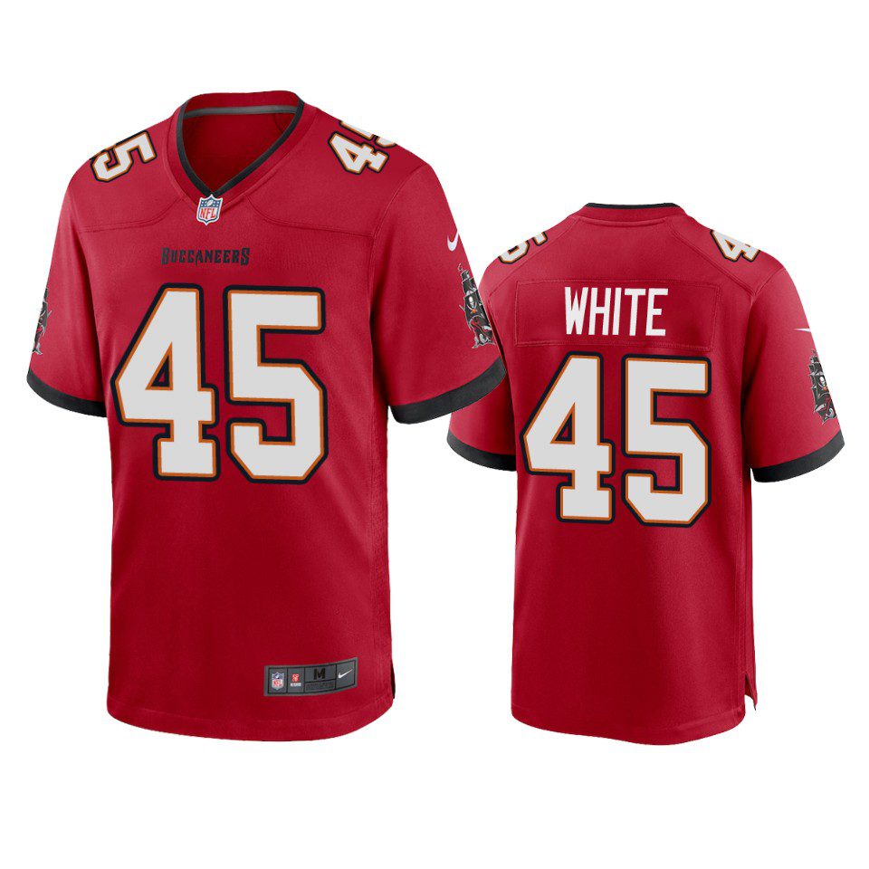 Tampa Bay Buccaneers Devin White Red 2020 Game Jersey 1 mens buccaneers devin white red 2020 game jersey