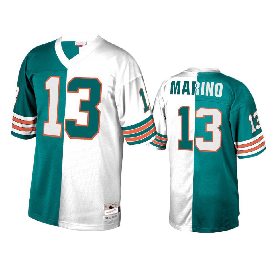 Miami Dolphins Dan Marino Aqua White Retired Player Split Jersey 1 mens dolphins dan marino aqua white retired player split jersey