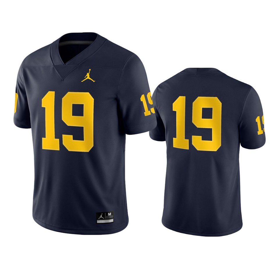 Michigan Wolverines #19 Navy Game Jersey 1 mens michigan wolverines 19 jordan brand navy game jersey
