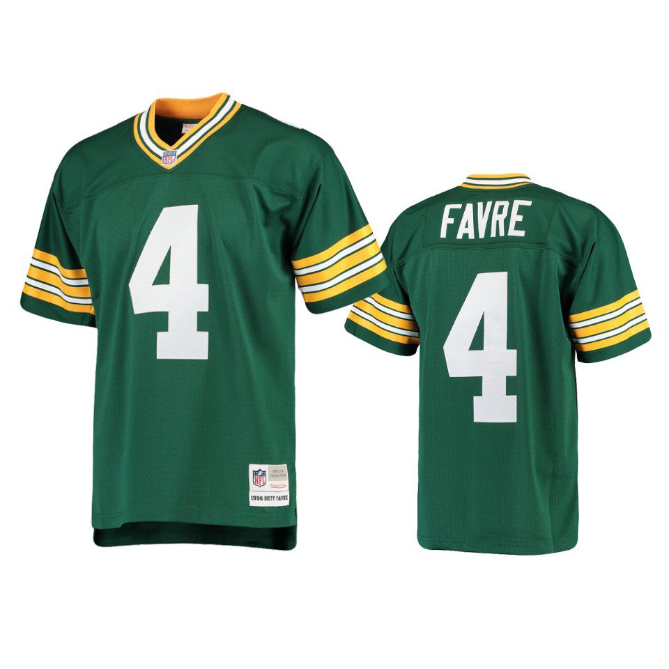 Brett Favre Packers Mitchell & Ness Green 1996 Replica Jersey 1 mens packers brett favre green 1996 replica retired player jersey