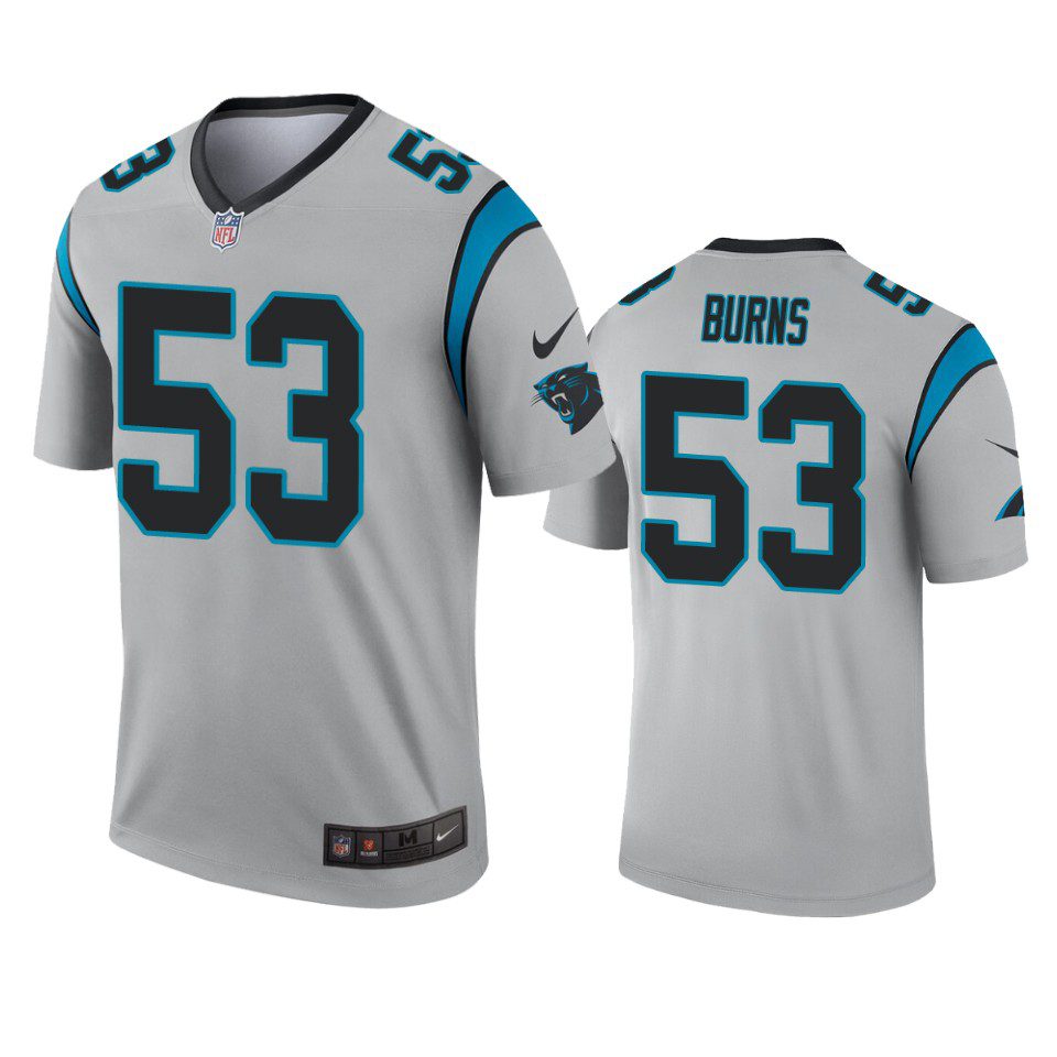 Carolina Panthers Brian Burns Silver Inverted Legend Jersey 1 mens panthers brian burns silver inverted legend jersey