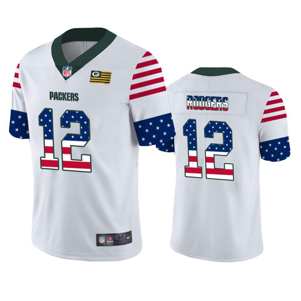 Aaron Rodgers Green Bay Packers White Independence Day Stars & Stripes Jersey 1 packers aaron rodgers white independence day vapor jersey