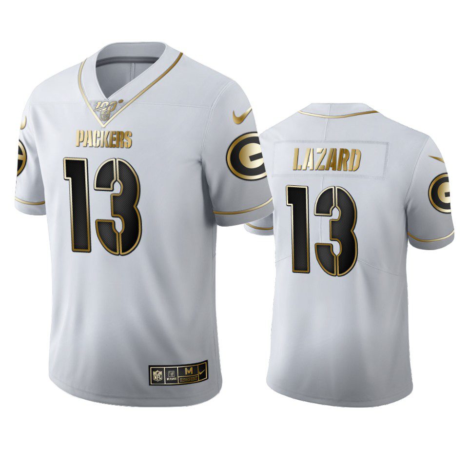 Allen Lazard Packers White 100th Season Golden Edition Jersey 1 packers allen lazard white golden edition 100th season jersey