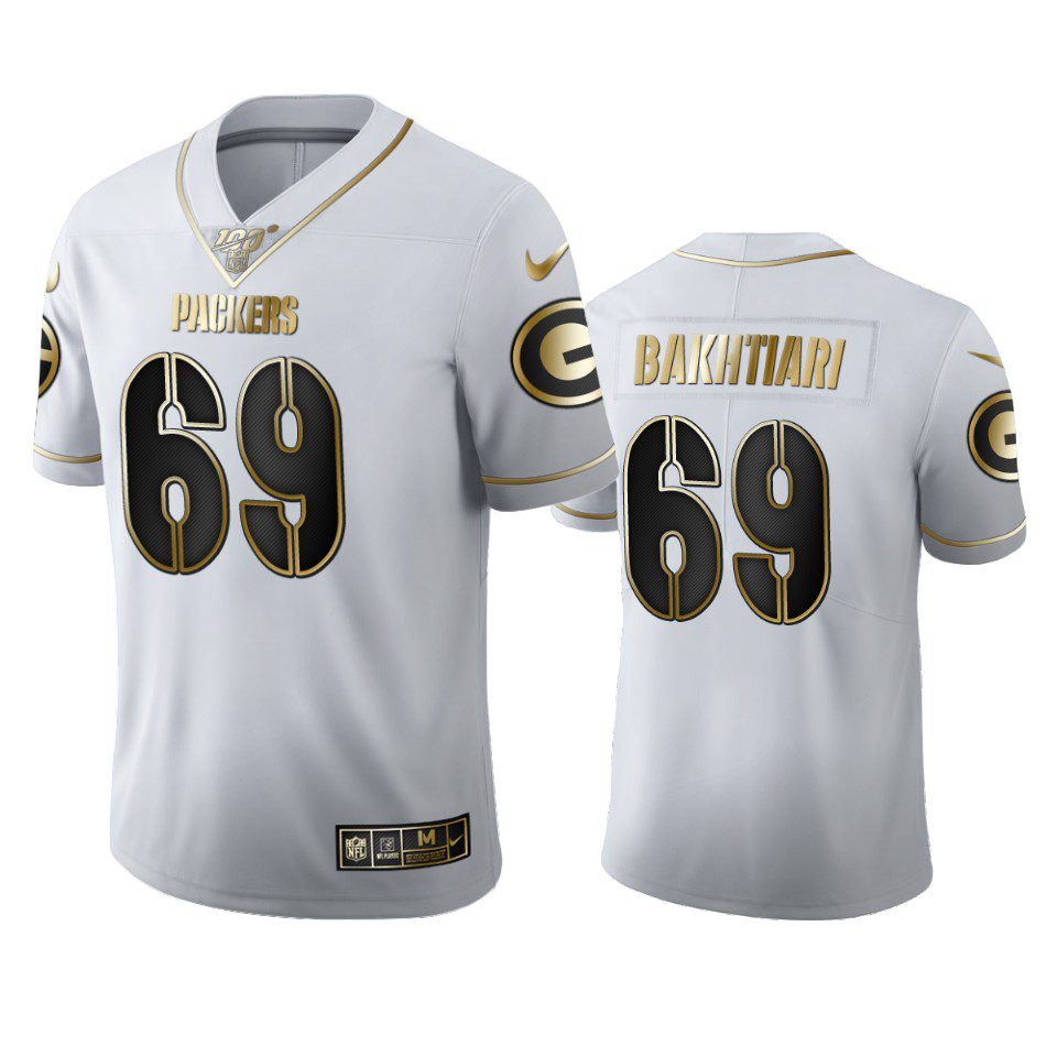 David Bakhtiari Packers White 100th Season Golden Edition Jersey 1 packers david bakhtiari white golden edition 100th season jersey