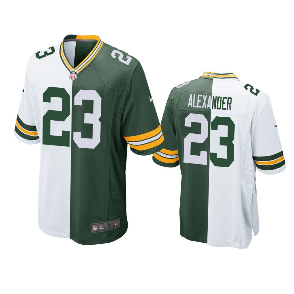 Green Bay Packers Jaire Alexander Green White Split Two Tone Game Jersey 1 packers jaire alexander green white split two tone jersey