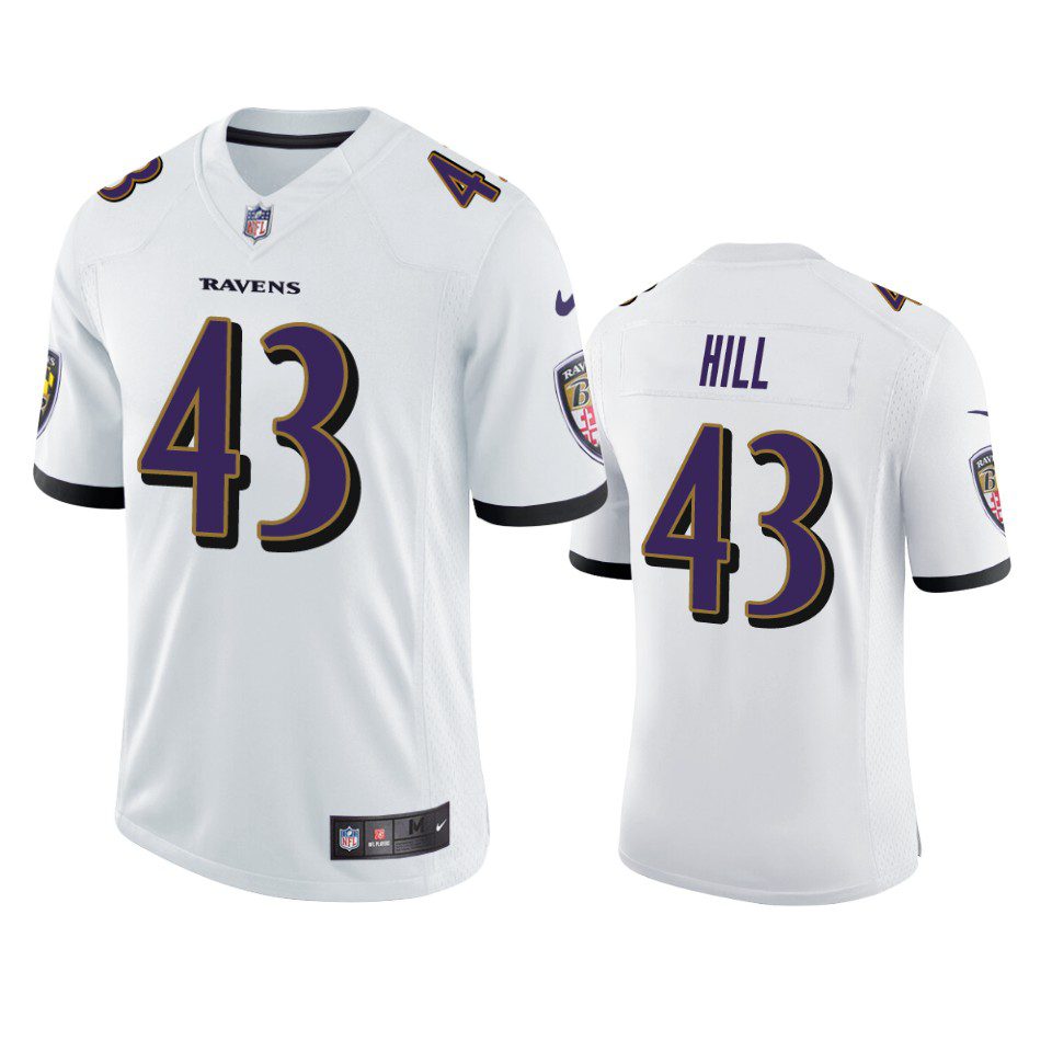 Justice Hill Baltimore Ravens White Vapor Limited Jersey 1 ravens justice hill white vapor jersey
