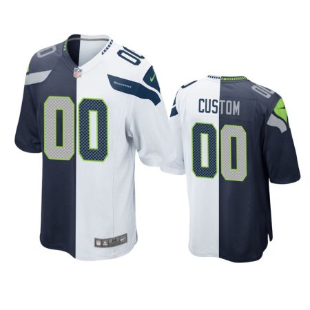 Seattle Seahawks Custom Navy White Split Two Tone Game Jersey