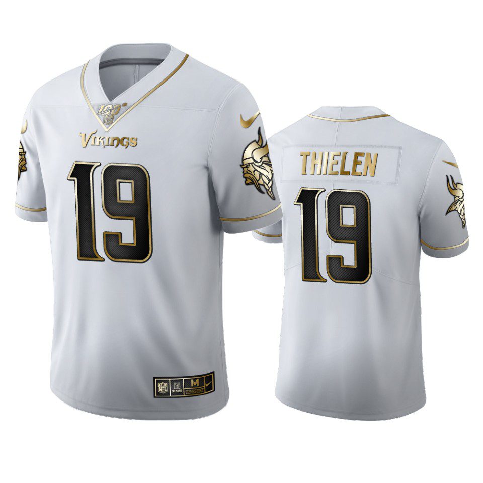 Adam Thielen Vikings White 100th Season Golden Edition Jersey 1 vikings adam thielen white golden edition 100th season jersey