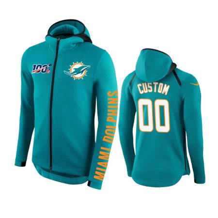 Miami Dolphins #00 Custom Aqua NFL 100th Anniversary Hoodie - Men