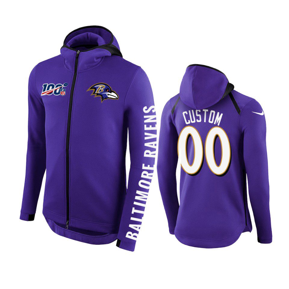 Baltimore Ravens #00 Custom Purple NFL 100th Anniversary Hoodie - Men 1 00 purple custom hoodie