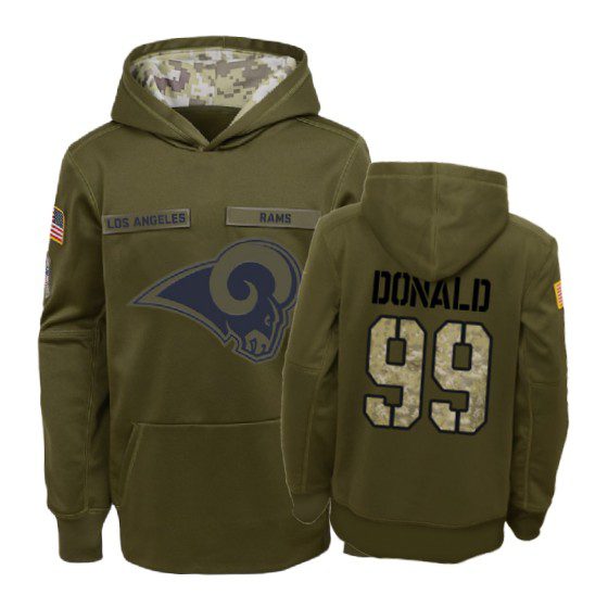 Los Angeles Rams Aaron Donald Olive 2018 Salute To Service Hoodie - Youth 1 2018 salute to service aaron donald youth hoodie