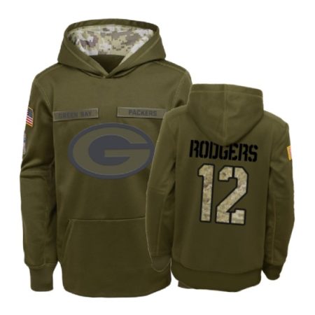Green Bay Packers Aaron Rodgers Olive 2018 Salute To Service Hoodie - Youth