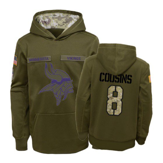 Minnesota Vikings Kirk Cousins Olive 2018 Salute To Service Hoodie - Youth 1 2018 salute to service kirk cousins youth hoodie